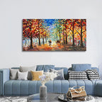 Hand-Painted Forest Landscape Painting 24x48 Inchs Art Wall Palette Knife Oil Painting Modern Abstract Landscape Art