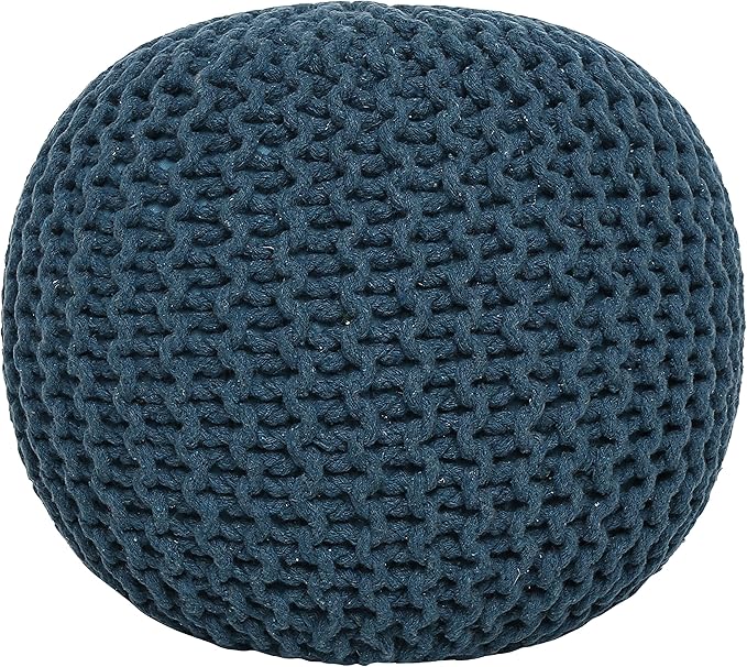 REDEARTH · Round Pouf Bean Bag Ottoman - Foot Stool Hand Knitted - Home Decor Pouffe Stuffed - Cable Boho Poof Beanbag Footrest for Living Room - Nursery - Bedroom - Patio (19.5"x19.5"x14") - Teal