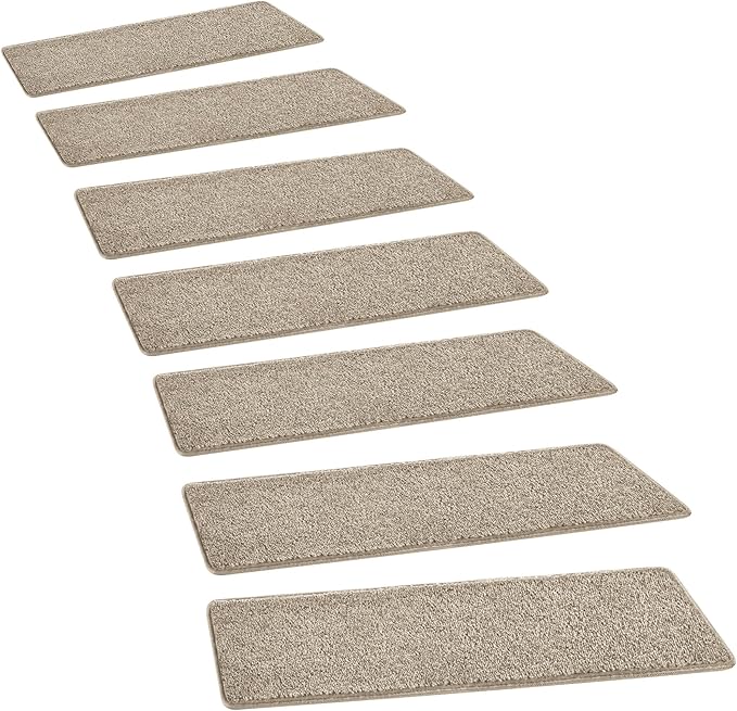 PURE ERA Carpet Stair Treads Tape Free Non Slip Indoor Stair Carpet Stair Protectors Pet-Friendly Non-Slip Skid Resistant Washable Reusable 8" x 30"(2 Pieces,Cream Gray)