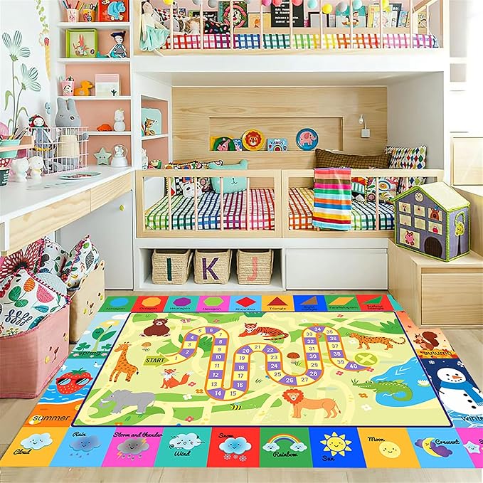 Educational Kids Rug 3x5ft - Alphabet, Numbers, Shapes & Seasons Learning Carpet, Washable Non-Slip Nursery & Classroom Mat for Playrooms, Durable Multi-Design Play Mat