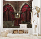 Ambesonne Gothic Tapestry, Mysterious Dark Room in Castle Pillars Candles Atmosphere Pattern, Wide Wall Hanging for Bedroom Living Room Dorm, 80" X 60", Red Black
