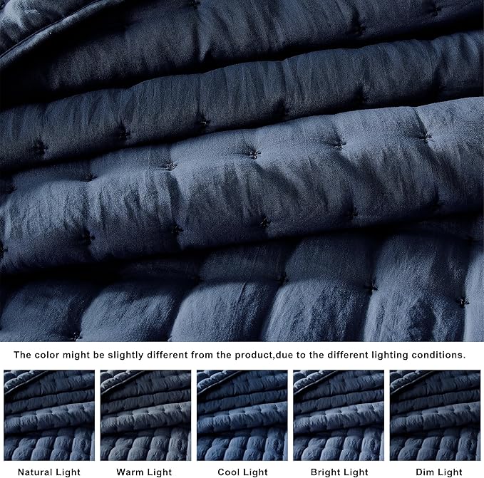 WDCOZY Navy Blue Twin Size Quilt Bedding Sets with Pillow Sham, Lightweight Soft Bedspread Coverlet, Quilted Blanket Thin Comforter Bed Cover, All Season Summer Spring, 2 Pieces, 68x90 inches