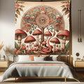 Ambesonne Hippie Tapestry Queen Size, Psychedelic Aura Leaves and Eye Ornate Tree Art with Mushrooms and Snake, Wall Hanging Bedspread Bed Cover Wall Decor, 88" X 88", Dark Pink Reseda Green