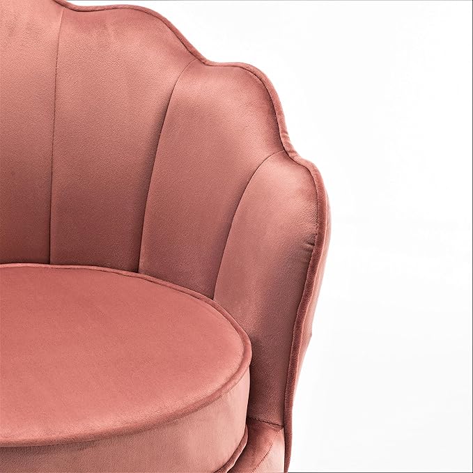 Velvet Barrel Accent Chair with Scalloped Silhouette and Gold Metal Legs, Decorative Piece Suitable for Traditional, Modern, and Contemporary Spaces, Rose