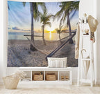 Ambesonne Tropical Tapestry, Paradise Beach Hammock and Coconut Palm Trees Horizon Coast Vacation Scenery, Fabric Wall Hanging Decor for Bedroom Living Room Dorm, 45" X 30", Sand Brown