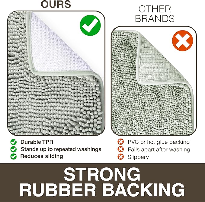 Neater Home Plush Bathroom Rugs 24x17 Thick Chenille Quick Dry Microfiber Absorbent Bath Mat, Soft Bath Rugs, Machine Washable Bathroom Floor Mat for Tub Shower Sink, Home Decor Accessories, Green