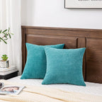 GAWAMAY Decorative Square Throw Pillow Covers 22"x22" Inch Set of 2, Super Soft Chenille Pillows Farmhouse Fall Pillowcase for Living Room Bedroom Sofa Couch Cushion Cover Teal 55x55cm (No Insert)