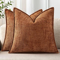 decorUhome Chenille Throw Pillow Covers 22x22 Set of 2, Thick Textured Slubby Neutral Decorative Pillow Covers with Elegant Design for Couch, Sofa, Living Room, Rust
