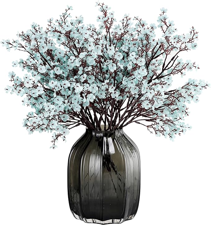 JAKY-Global Babys Breath Fabric Cloth Artificial Flowers 12 Bundle European Fake Silk Plants Decor Wedding Party Decoration Bouquets Real Touch DIY Home Garden (Grey Blue-12pcs)