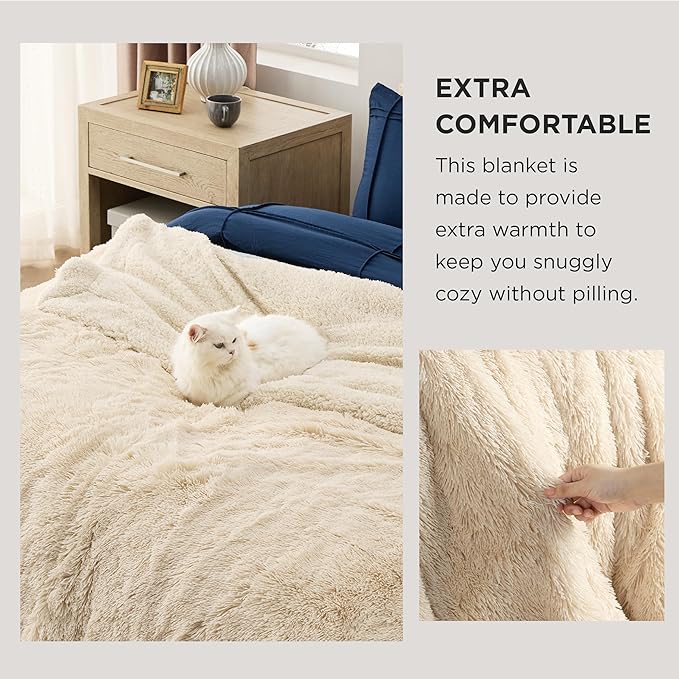 Bedsure GentleSoft Fluffy Beige Throw Blanket for Bed, Faux Fur Gifts Beige Decor Light Tan Khaki Blanket Neutral Decoration for Home, Soft Cozy Fuzzy Plush Thick Warm Sherpa Fleece Cute Stuff, 50x60