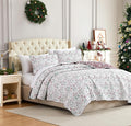 Southshore Fine Living, Inc. Christmas Quilt, Queen Size/Full with 2 Pillow Shams, Reversible Coverlet, Queen Size/Full Size Holiday Christmas Bedding Set - Vintage Red & Cream