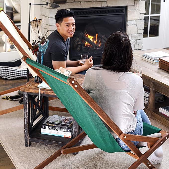 BYER OF MAINE Pangean Glider Chair – Folding Wood & Canvas Chair – Portable Outdoor Chair for Porch, Patio, or Beach in Forest Green