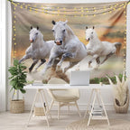 Ambesonne Horses Tapestry King Size, Stallion Horses Running on a Sky Background Male Champions Print, Wall Hanging Bedspread Bed Cover Wall Decor, King Size, White Orange