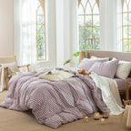 MooMee Gingham Duvet Cover Set 100% Washed Cotton Linen Like Textured Breathable Durable Soft Comfy Modern Checkered Design (Classic Gingham Light Purple, Twin 68"x90")