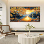 Large Wall Art For Living Room Canvas Art Wall Decor Modern Artwork Gold Tree River Sunrise Landscape Paintings Print Pictures For Bedroom Apartment Office Mural Aesthetic Artwork 29 X 58 In With Framed