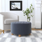 Homepop Home Decor | Button Tufted Velvet Round Storage Ottoman | Ottoman with Storage for Living Room & Bedroom, Steel Blue Velvet