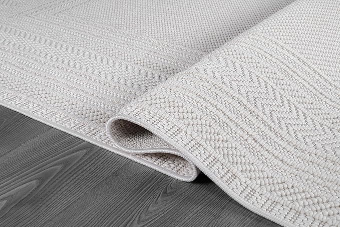 Micro Loop Indoor Rug White 8x10 Boho Geometric Neutral Area Rugs for Living Room Soft Luxury Modern Low and High Pile Durable Stain Resistant Non-Shedding Indoor Area Carpet 8 x 10