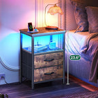 Huuger Night Stand with Charger Station and LED Lights, 2 Drawer Nightstand, Bed Side Table with Open Shelf, End Table, Fabric Dresser for Bedroom, Rustic Brown