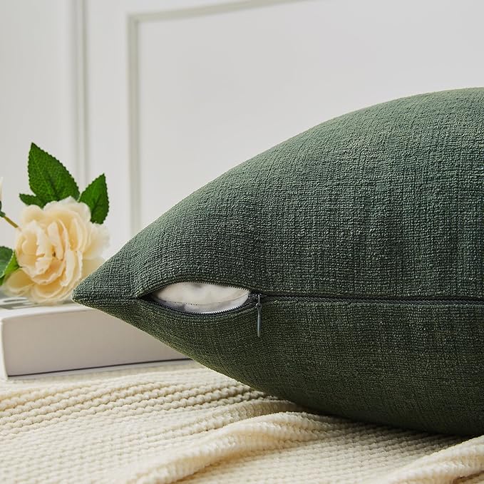 GAWAMAY Decorative Square Throw Pillow Covers 18"x18" Inch Set of 2, Super Soft Chenille Pillows Cover Pillowcase for Living Room Bedroom Sofa Couch Cushion Cover Dark Green 45x45cm (No Insert)