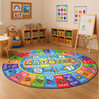 KC Cubs Educational Kids Rug – ABC Alphabet, Seasons, Months & Days Learning Mat – Soft Interactive Carpet for Classroom, Playroom & Bedroom 8x10 Oval