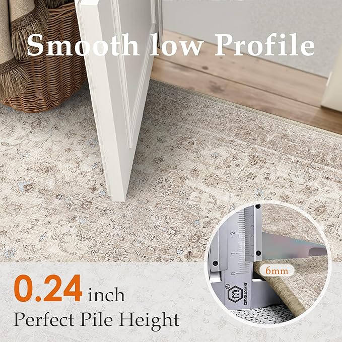 Beige Area Rug 3x4 Washable Office Entryway Vintage Carpet Low Pile Non Slip Distressed Door Mat Soft Traditional Retro Oriental Small Accent Throw Rug Kitchen Bedroom Bathroom Dining Room