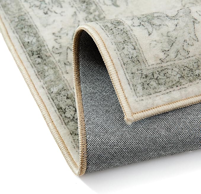 Green Area Rug 2x3 Washable Entryway Carpet Vintage Kitchen Soft Retro Low Pile Thin Non Slip Door Mat Entrance Oriental Medallion Throw Rug for Bathroom Office Bedroom Dining Room