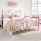 SHA CERLIN Full Size Bed Frame for Kids,Metal Bed Frame with Butterfly Pattern Design Headboard and Footboard,No Box Spring Needed,Easy Assembly,Pink