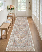 Runner Rug 2x8 Runners for Hallways Non Slip Washable, Vintage Hallway Runner Rugs for Living Room, Low Pile Soft Hallway Rug for Kitchen Bedroom Laundry Room Rug(Orange,2'x8')