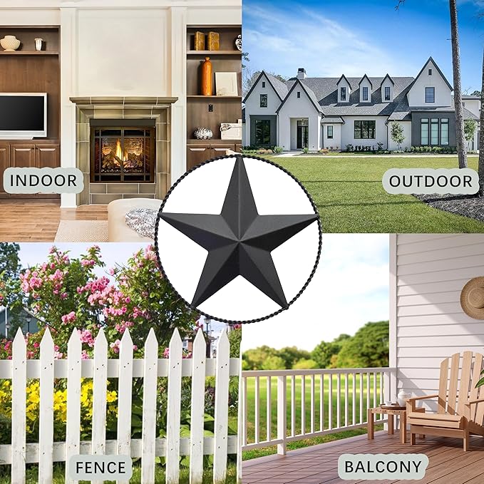JoyEvy 12.4" Black Barn Star Wall Decor, Metal Stars for Outside or Inside Texas Stars Art Rustic Vintage Western Country Home Farmhouse Wall Decoration