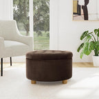 Homepop Home Decor | Button Tufted Velvet Round Storage Ottoman | Ottoman with Storage for Living Room & Bedroom, Chocolate Brown Velvet