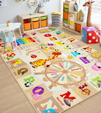 Chicrug Educational Kid Area Rug for Playroom, 9x12 Feet TPR Non Slip Kids Classroom Carpet Rug for Learning ABC Animal Shape Color Fruit, Washable Play Mat Rug for Children Nursery Toddler Room Decor