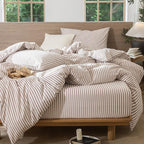 MooMee Striped Duvet Cover Set 100% Washed Cotton Linen Like Textured Breathable Durable Soft Comfy (Orange Classic Stripes, Twin 68"x90")