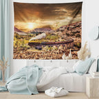 Ambesonne Wizard Tapestry, Wizard Express Famous Train Landscape Glenfinnan Railway Viaduct Scotland Sunset, Fabric Wall Hanging Decor for Bedroom Living Room Dorm, 45" X 30", Brown Green