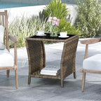 Outdoor Wicker Side Table Rattan Side Tables End Table for Patio with Glass Top Rattan Storage for Patio Garden Balcony