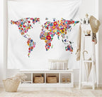 Ambesonne Floral World Map Tapestry, Bunch of Flower Petals Essence Fragrance Garden Growth Theme Atlas Image, Fabric Wall Hanging Decor for Bedroom Living Room Dorm, 45" X 30", Red White