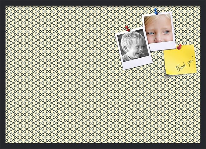 PinPix 34x24 Inch Cork Bulletin Board. This Decorative Framed Pin Board Comes with Yellow and Blue Waves Design and a Satin Black Frame. Ideal for Home Office Decor or Message Board (PinPix-321)
