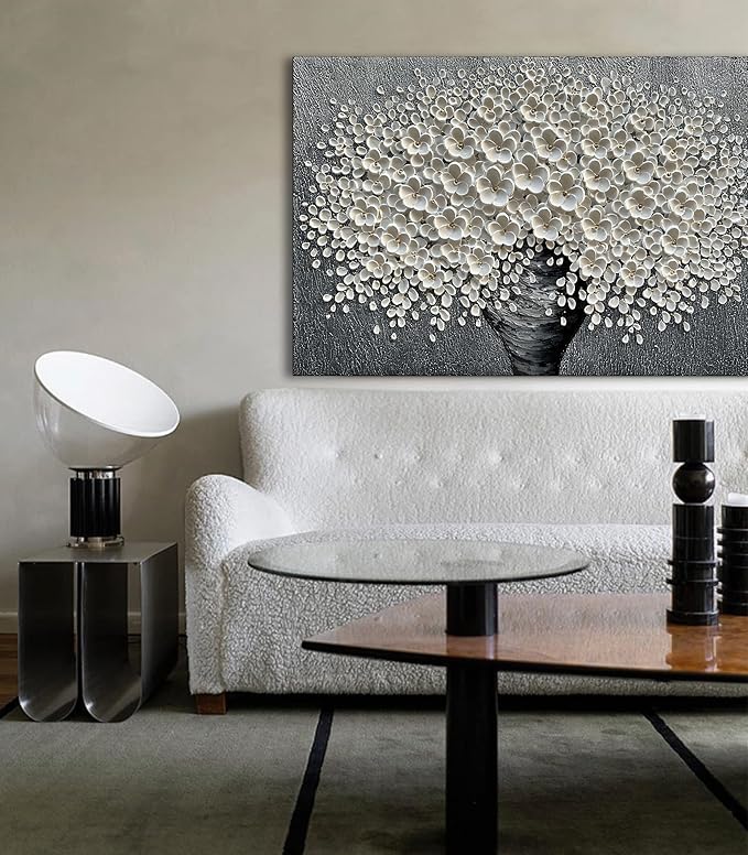Epicler 30x45 inch Hand-Painted Oil Painting, White Bouquet Oil Painting, Canvas Wall Decoration Painting.