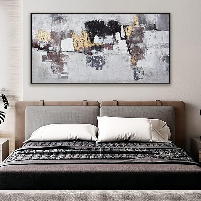 Abstract Wall Art Modern Abstract Artwork Canvas Prints Picture Black Gold Graffiti Modern Wall Artwork Bedroom Living Room Office Decoration Ready To Hang 24"x48" With Framed