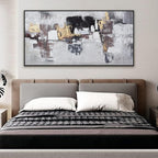 Abstract Wall Art Modern Abstract Artwork Canvas Prints Picture Black Gold Graffiti Modern Wall Artwork Bedroom Living Room Office Decoration Ready To Hang 24"x48" With Framed