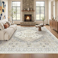 Washable Rugs 8x10 Area Rugs for Living Room, Non-Slip Backing Large Rug for Nursery Room, Vintage Floral Bedroom Rugs, Thin Indoor Home Decor Soft Farmhouse Rug (Beige,8'x10')