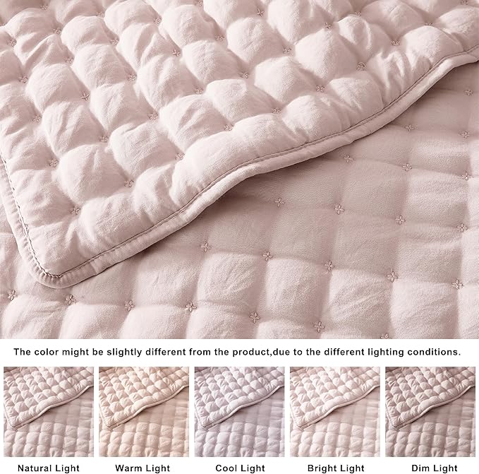 WDCOZY Pink Oversized California King Size Quilt Bedding Sets with Pillow Shams, Cal King Lightweight Soft Bedspread Coverlet, Quilted Blanket Thin Comforter Bed Cover, 3 Pieces, 118x106 inches