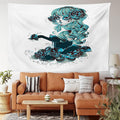 Ambesonne Skull Tapestry King Size, Vintage Sugar Shape Girl Day of the Dead Bride Dark Color Roses Graphic, Wall Hanging Bedspread Bed Cover Wall Decor, 104" X 88", Petrol Blue White