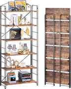 UDD Folding Bookshelf No Assembly, 65"H x 23.7"W, 6 Shelf Foldable Bookcase Industrial Collapsible Bookshelves, Open Storage Book Shelves for Small Spaces Home Office Living Room, Rustic Brown Black