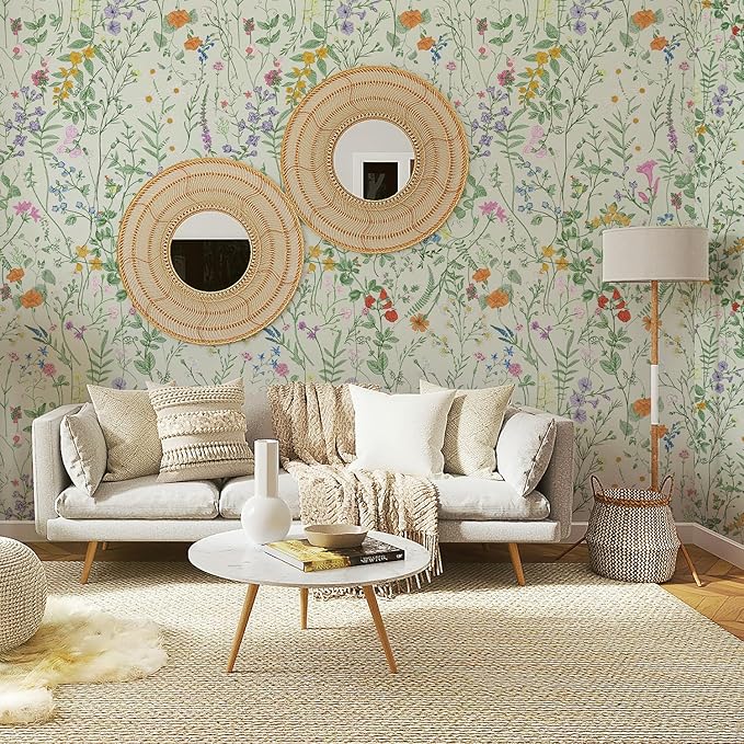 Peel and Stick Wallpaper - 17.5x118in Bloom Vintage Flower Vinyl Wallpaper for Home Deco