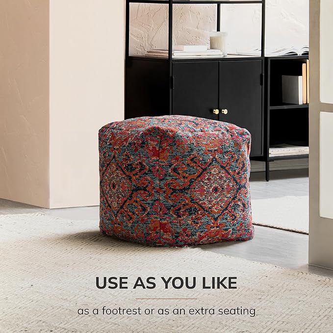 Anji Mountain 100% Handmade & Handcrafted Comfortable Home Décor Pouf Ottoman Footrest for Living Room, Bedroom, Nursery, Kidsroom, Patio Furniture - (20" x 20" x 20"- Orange,Red,Pink,Blue)