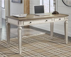 Signature Design by Ashley Realyn Farmhouse Home Office Desk, 2 Drawers, Drop-down Drawer, USB Charging, Wood, 60" W x 28" D x 31" H, Chipped White and Brown