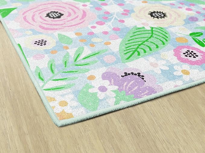 Flagship Carpets Schoolgirl Style Pretty in Pastel Floral On Gingham Educational Area Rug for Kids Room, Children's Classroom Rug for Teaching and Playroom, 5' X 7'6"