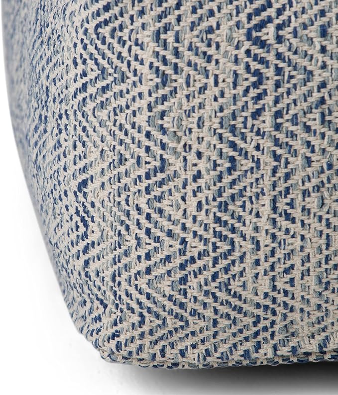 SIMPLIHOME Nate Square Pouf - 20 inch Wide Upholstered Handwoven Cotton Ottoman in Patterned Denim Melange, Boho Footstool or Extra Seating for Living Room with Artisanal Texture, Assembled