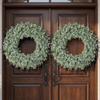32'' Large Eucalyptus Wreath for Front Door, Porch- Artificial Eucalyptus and Lavender with Babys Breath Flowers Wreath for Home, Farmhouse Wall Decor- Spring, Summer, Fall, All Seasons (White-Green)