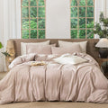 MooMee Striped Duvet Cover Set 100% Washed Cotton Linen Like Textured Breathable Durable Soft Comfy (Orange White Wide Stripes, King 104"x90")